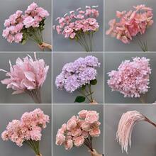 粉色系仿真花艺婚庆玫瑰绣球装饰舞台背景路引花插花婚礼堂布置花