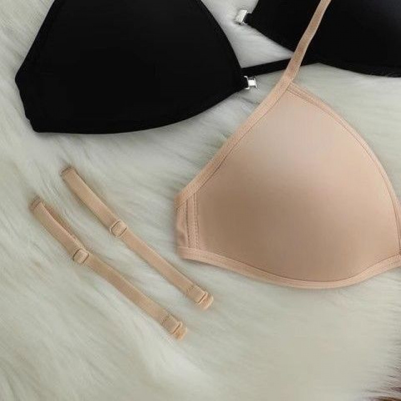 フロントボタンクロスホルターネック美背中バックレス貧乳女子下着薄い細いストラップなしリムなしシームレスブラジャー夏|undefined