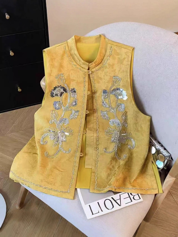 新中式重工钉珠亮片刺绣马甲2025国风立领百搭中式上衣女高级感|undefined