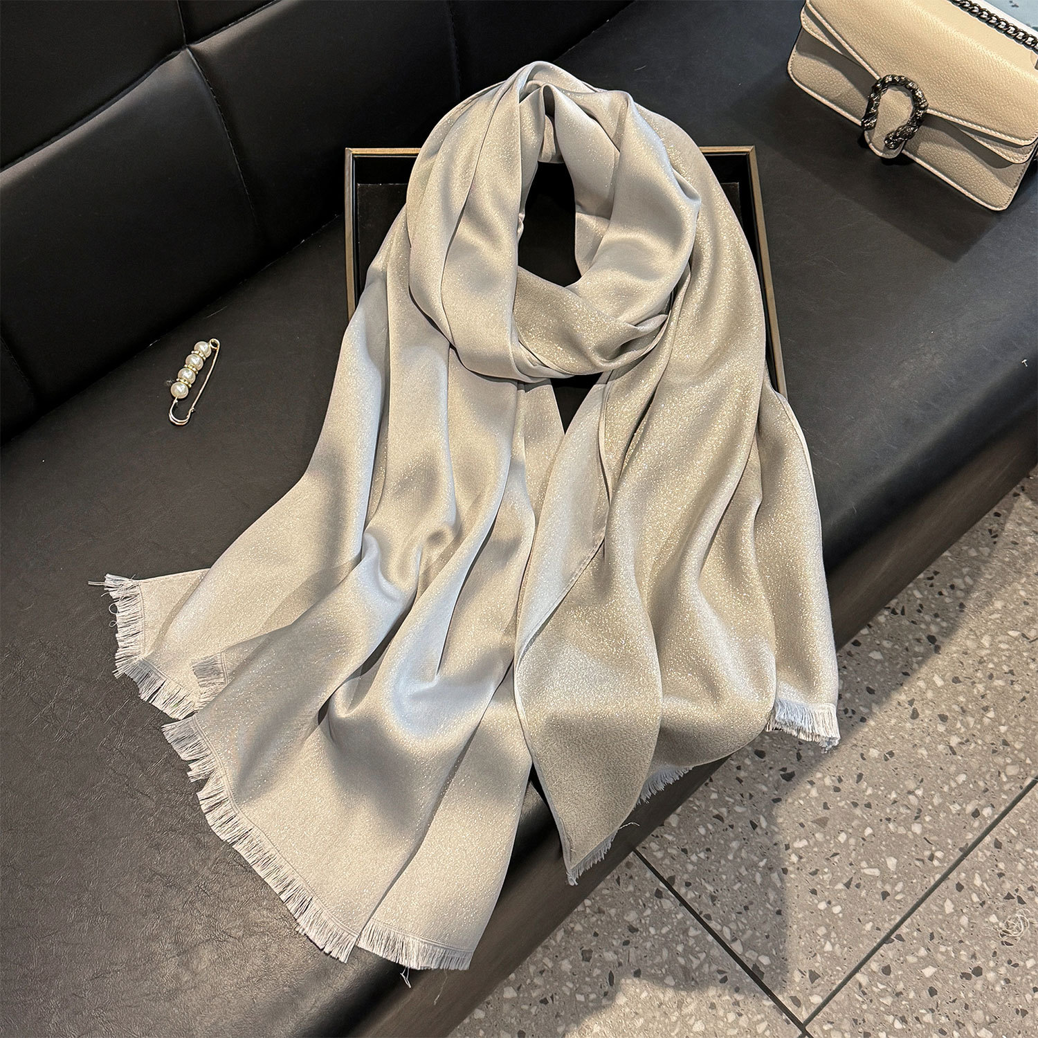Women's Silk Scarf With Gold Thread Solid Colour Long Beach Wrap_voghion.com