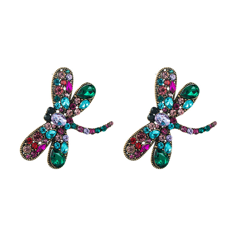 Baroque Retro Creative Geometric Alloy Inlaid Rhinestone Dragonfly Kite Earrings Jewelry display picture 7
