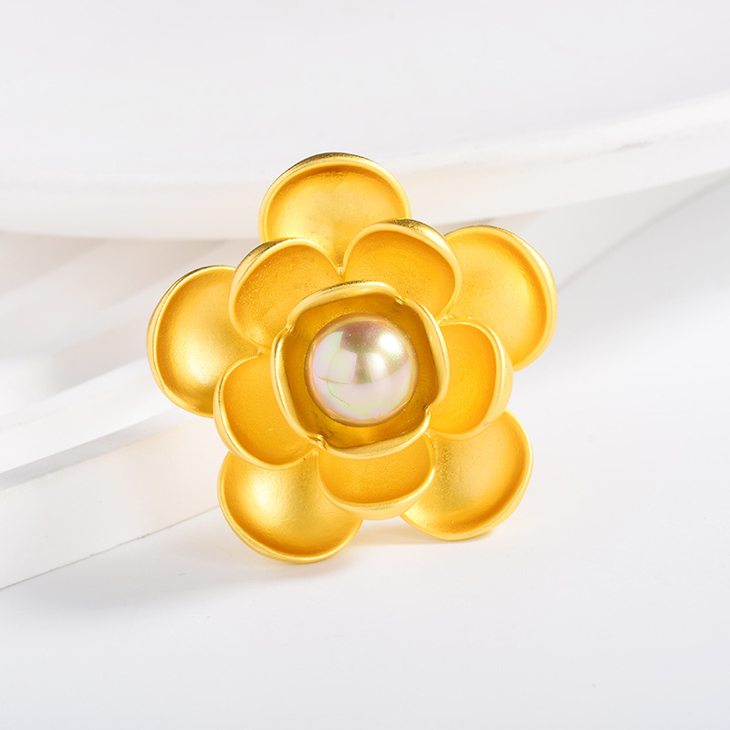 Goldfarbene Perlen Kamelien Brosche Damen Elegante Anstecknadel_voghion.com