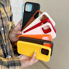 小衆高級感適用iPhone14純色革紋リンゴ16携帯ケース13/12ソフトケース11
