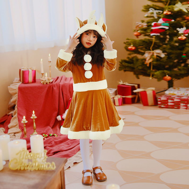 日本版クリスマス子供服ヘラジカワンピーススカート幼稚園女の子赤ちゃんサンタクロース長袖|undefined