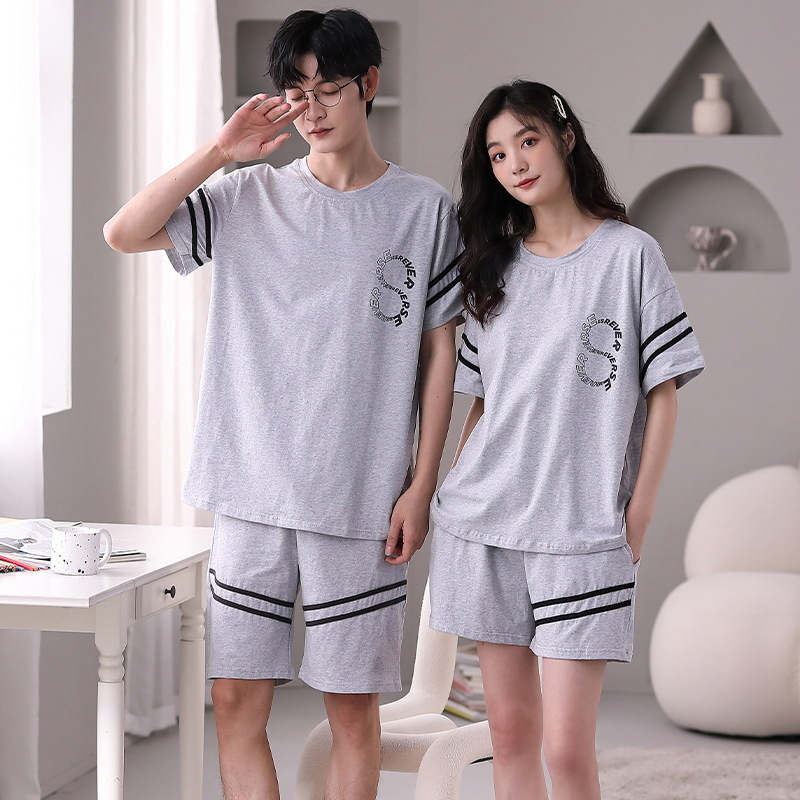 Venta al por mayor pareja pijamas de verano de las mujeres traje de manga corta de algodón Delgado coreano casual hombres y ropa de casa de las mujeres se puede usar fuera