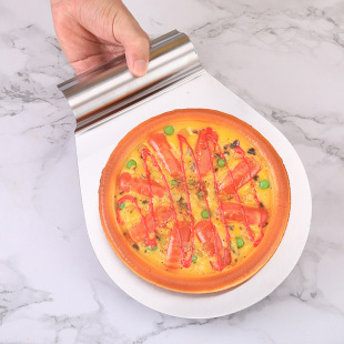 Customized 410 Stainless Steel Large Shovel Pizza Knife Shovel Mobile Cake Tray Stainless Steel Round Rolled Edge Cake
