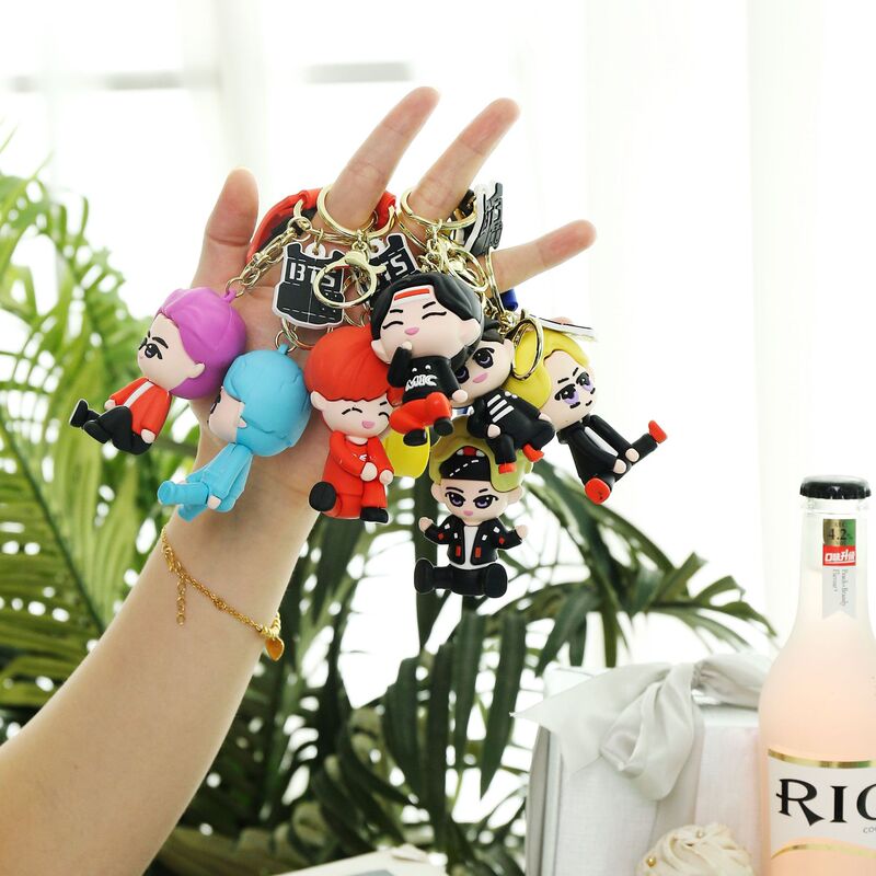 PVC soft rubber bulletproof youth group keychain Korean BTS car pendant couple bag cute Q version decoration