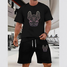 男士夏季新款休闲网眼套装时尚百搭印花运动短袖搭配抽绳简约短裤