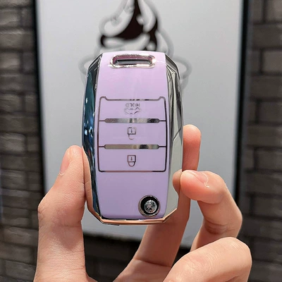 Car key bag Buckle Men's and Women's - kia-b-folding-3-keys-single-shell-purple