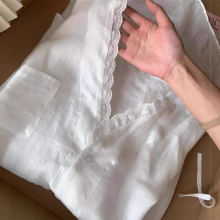 Recommended! High-Quality French Lace V Neck Ramie Sun Protection Shirt for Women Summer Lazy Style Loose Long-Sleeved Sun Protection Outer Wear