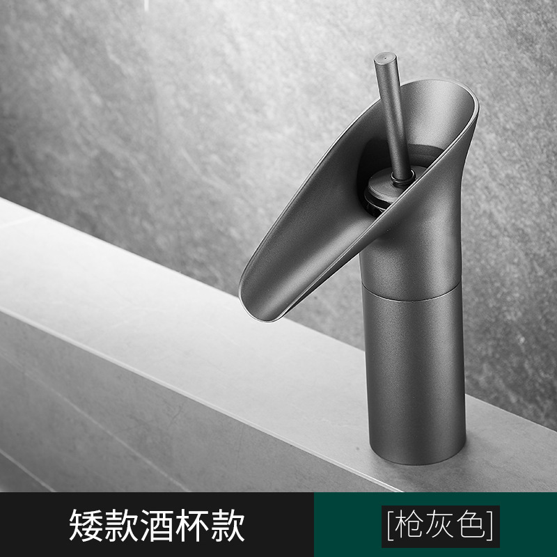 仿古黄铜酒杯瀑布式面盆龙头家用浴室柜洗脸台上盆冷热防溅水龙头|undefined