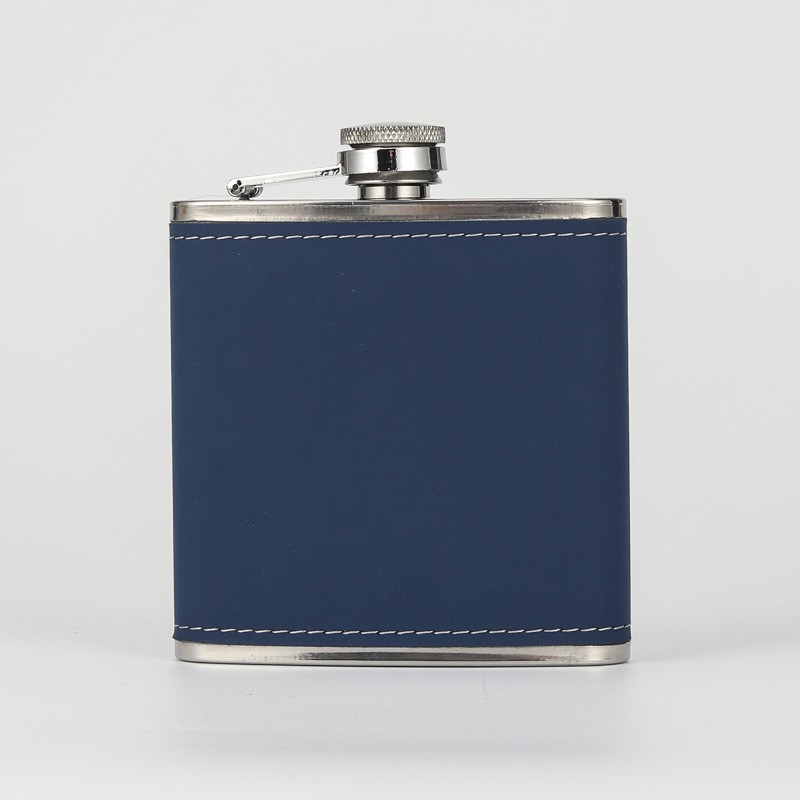 户外便捷式不锈钢6oz皮革酒壶户外便携运动随身小酒壶白酒壶带皮