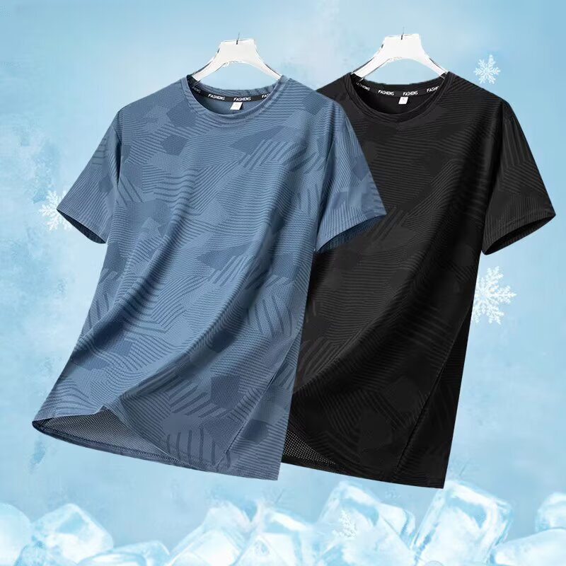 トレンディな新しい夏のアイスシルク速乾性半袖Tシャツメンズ迷彩Tシャツ多用途気質ノーブランド文学イン|undefined