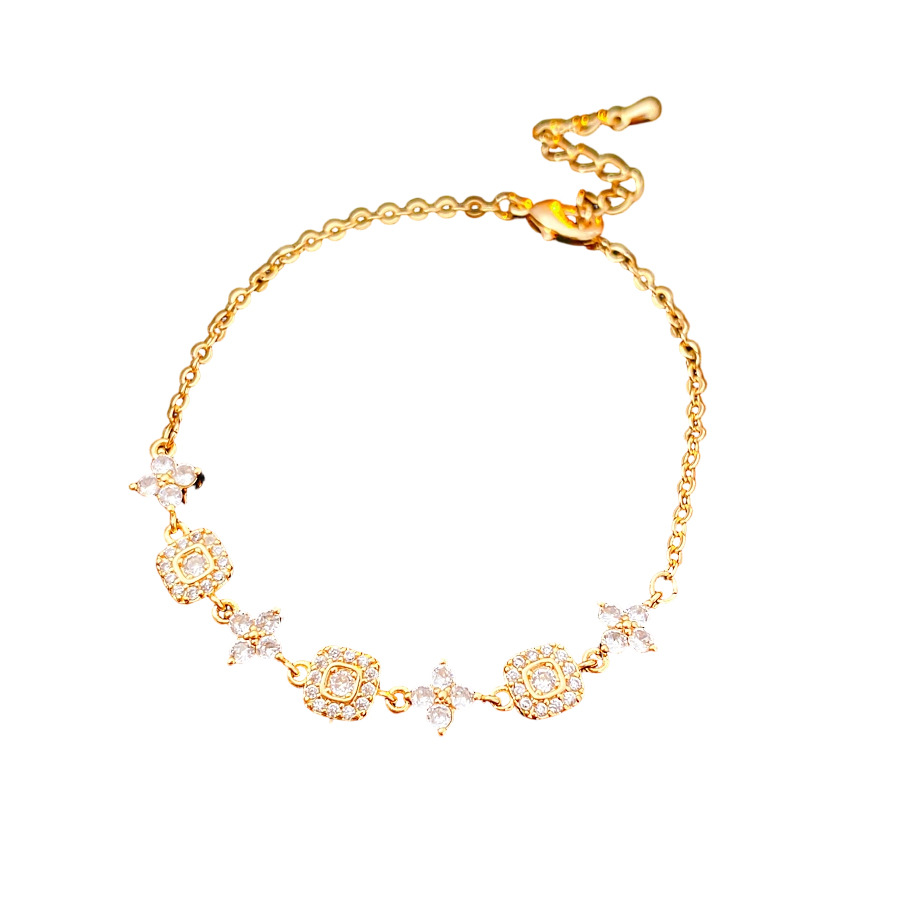 Pulsera cuadrada de oro real, flores ajustables, lujo ligero, pulsera sofisticada, diseño de nicho, joyas para mujeres. image 6