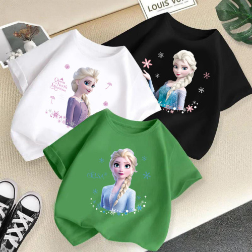  New Children's Short Sleeve Girls T-Shirts Cartoon Tops Baby Children's Clothing Children's Summer Clothes Small and Medium-sized Children