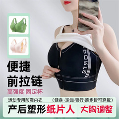 前拉链内衣大胸显小无痕字母肩带纸片人可外穿文胸