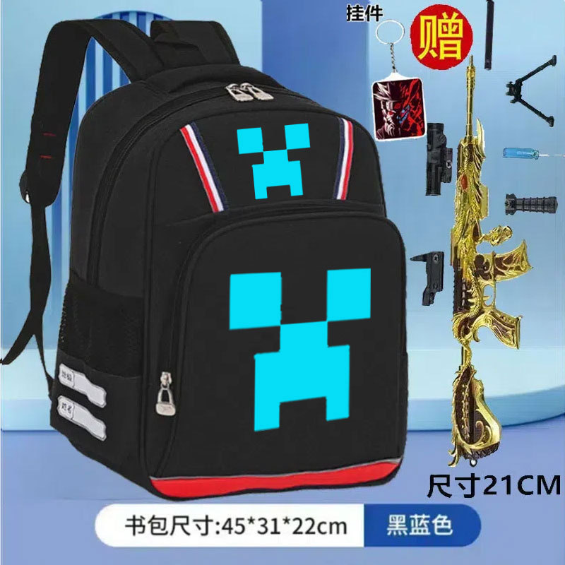 Minecraft game peripheral backpack for boys and girls, elementary and middle school students, large capacity, college style, spine-protecting double shoulder backpack