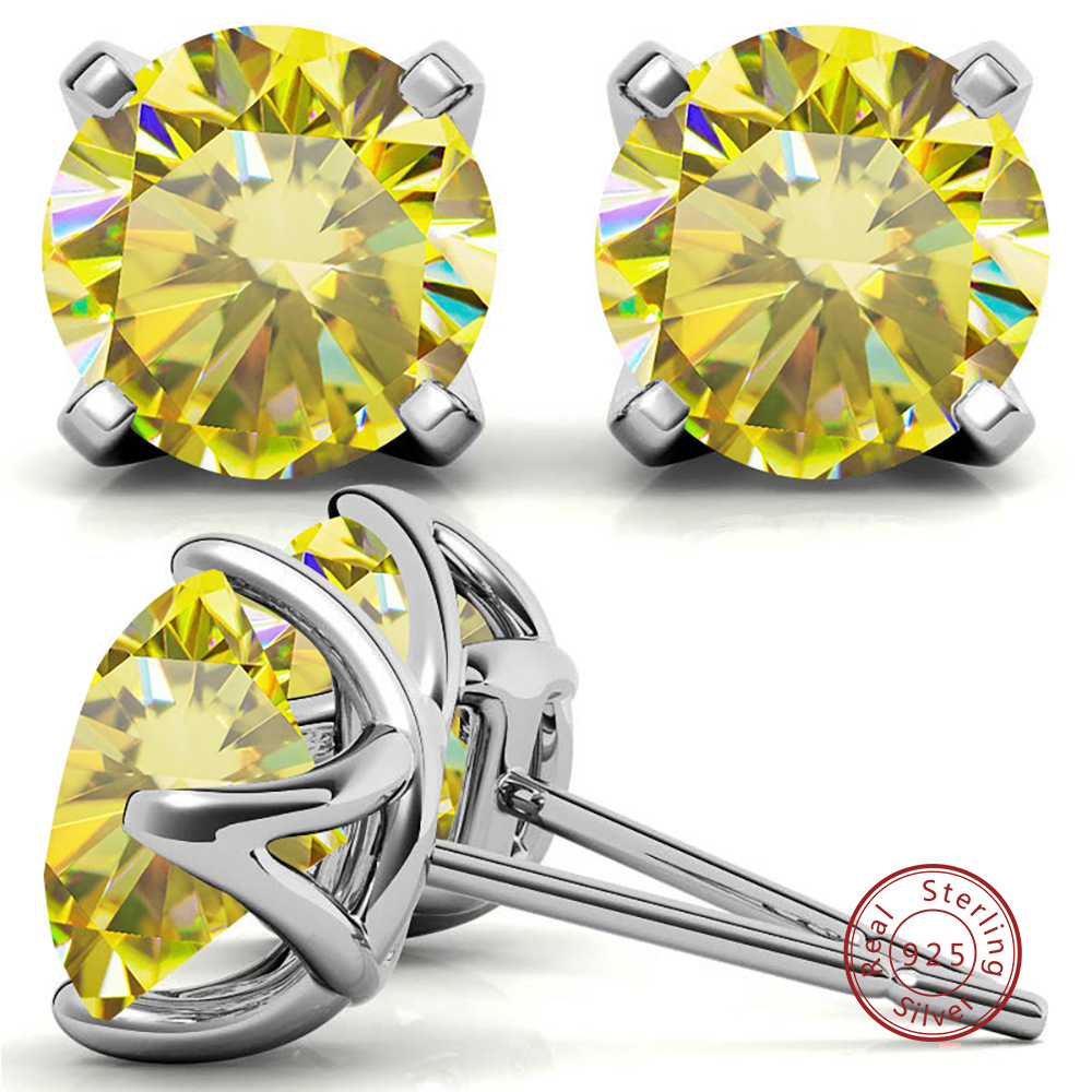 S925 pendientes de plata esterlina 2021 nuevos pendientes clásicos femeninos simple cuatro patas un quilate adornos pendientes de piedra de mozan