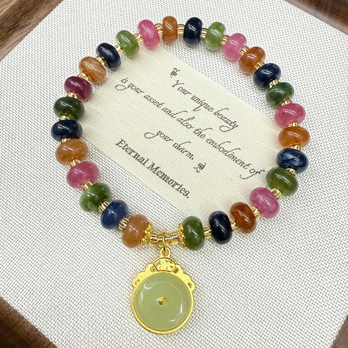 Venta al por mayor cristal natural optimizado turmalina placa pulsera seguridad hebilla colgante colorido caramelo color pulsera de mujer joyería