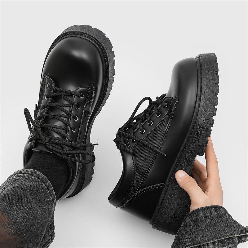 Chaussures Derby noires à semelle épaisse, style britannique, pour homme, idéales pour un mariage ou un costume._voghion.com