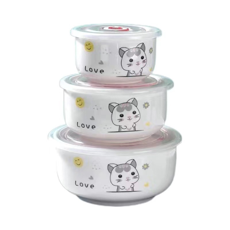 [Múltiples opcionales] cuenco de cerámica fresco cuenco de fideos de burbujas caja de almacenamiento de refrigerador microondas con cubierta sellada caja de almuerzo