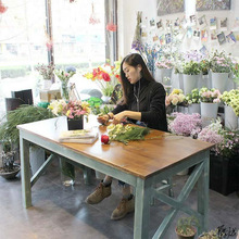 鲜花工作台花盆家用美式组合插花长方形桌子桌花店工作台快餐橱窗
