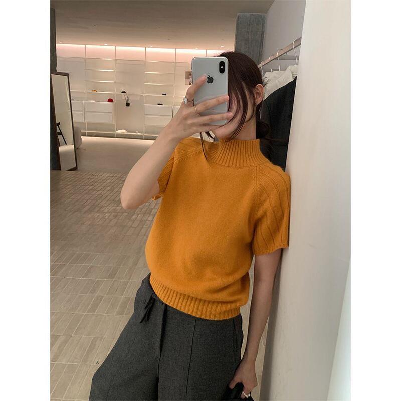 Korean-Style Short-Sleeved Knitwear for Women in Autumn and Winter, Fashionable and Stylish High-Neck Slimming Sweater, Super Nice-Looking Top Korean-Style Short-Sleeved Knitwear for Women in Autumn and Winter, Fashionable and Stylish High-Neck Slimming Sweater, Super Nice-Looking Top