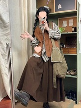 日系软妹森系简约马甲女学生秋复古半身裙休闲衬衫套装