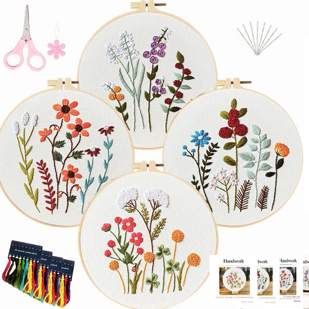 Flores simples y plantas nuevos productos bordados diy flores colgar pintura Lu bordado material de tela artesanal paquete de pintura creativa en inglés