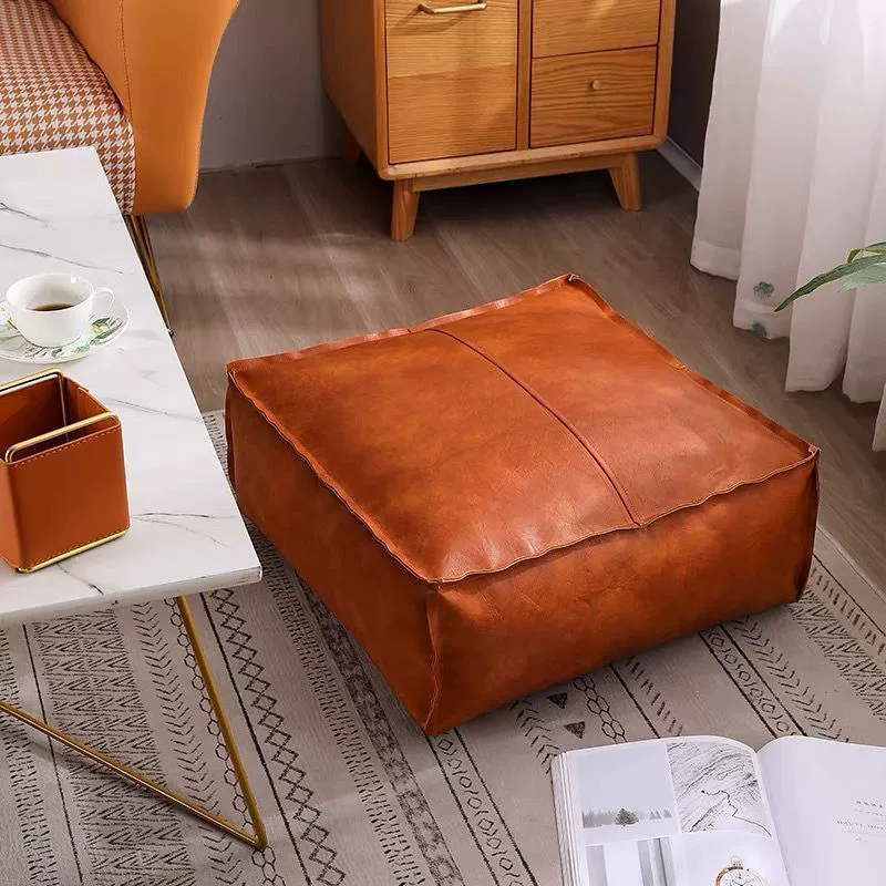 Новый пуфик для хранения старой одежды, низкий табурет для эркера, кожаный табурет, кожаная подушка для футона, татами.