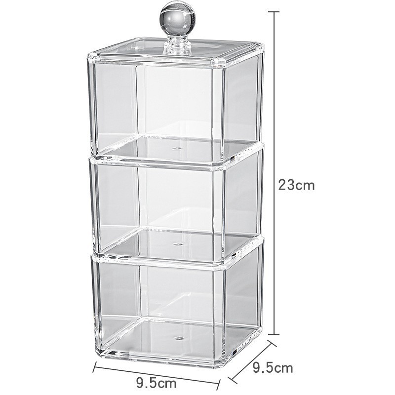 Caja organizadora acrílica para algodón cosmético, almacenamiento de escritorio