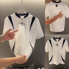 ヨーロッパの高級メンズ新作韓国風トレンド、高品質でシンプルなデザインのスプライシング半袖Tシャツ