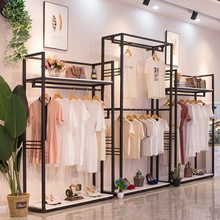 服装店展示架落地式双层挂衣架铁艺实木男女装展示柜衣服陈列货架
