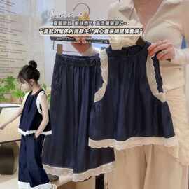 2025新款女童牛仔套装洋气夏装中大童夏季时髦无袖阔腿裤两件套潮