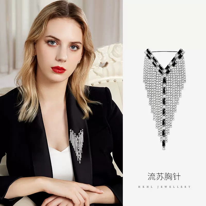 Broche de borlas con cristal brillante broche de lujo para mujer_voghion.com
