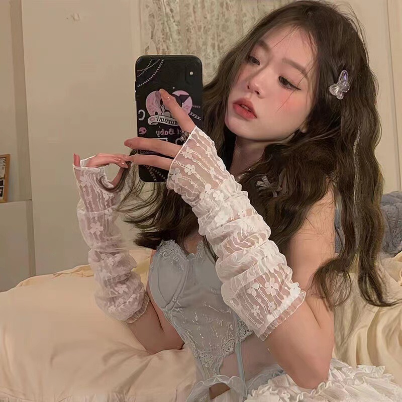 Lolita Lace Fake Sleeves Sun Protection Sleeves Mesh Large Size Loose Princess Lolita Scar Cover Sunshade Sleeves for Women