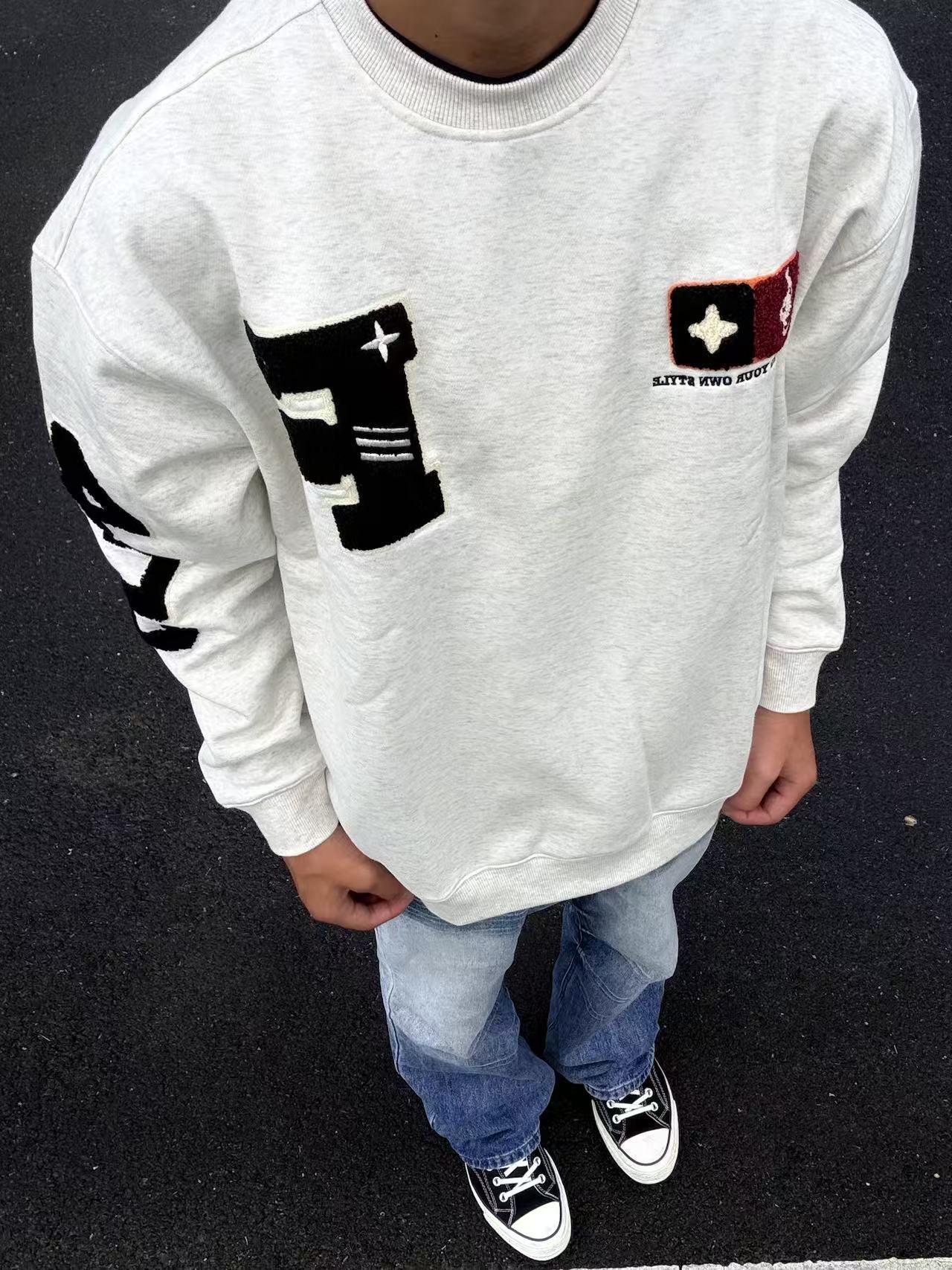 Herren Crew Neck Sweatshirt Mit Buchstaben Stickerei_voghion.com