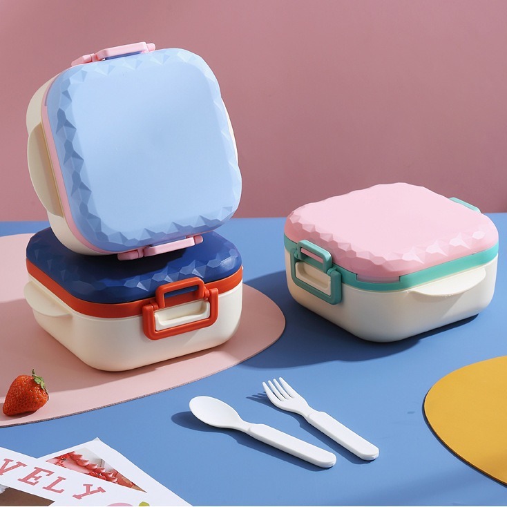 見栄えの良い北欧風のポータブル仕切り弁当箱、かわいい単層密封弁当箱、食器付き学生弁当箱|undefined