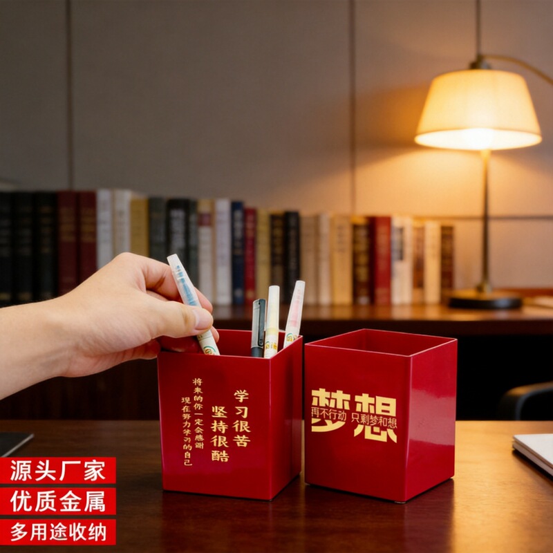 Desktop Inspirational Pen Holder Creative Multifunctional Large Capacity Metal Square Storage Box Teacher's Day Gift Spot Wholesale Desktop Inspirational Pen Holder Creative Multifunctional Large Capacity Metal Square Storage Box Teacher's Day Gift Spot Wholesale