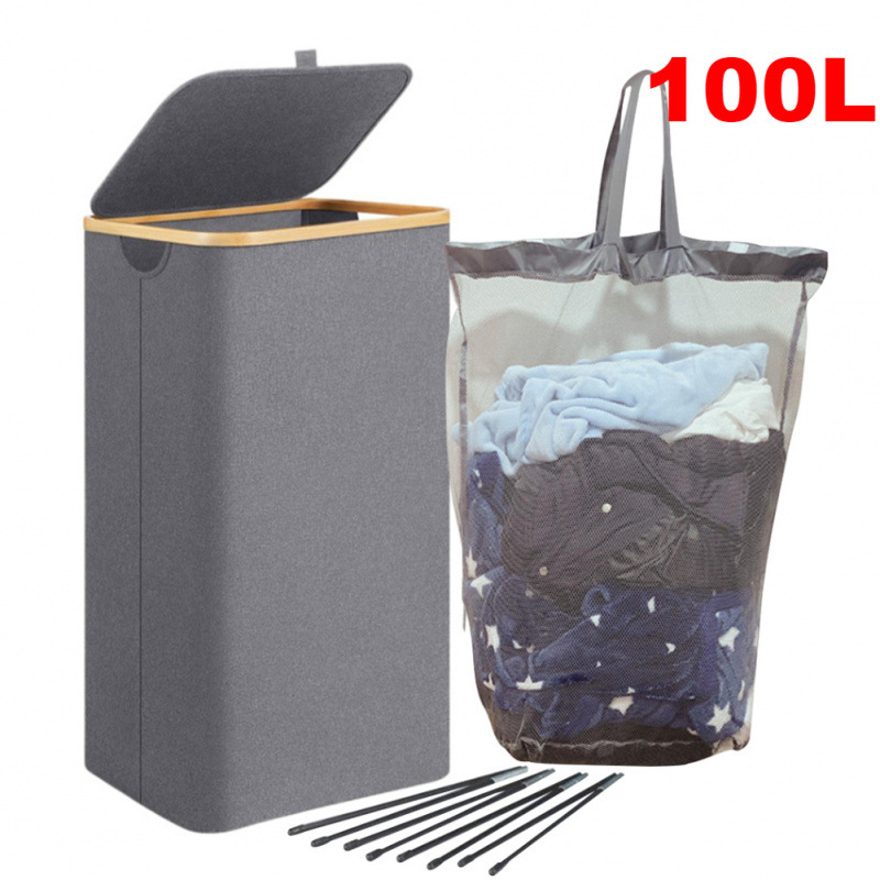 100L Dirty Clothes Bag Box Foldable Laundry Hamper Basket