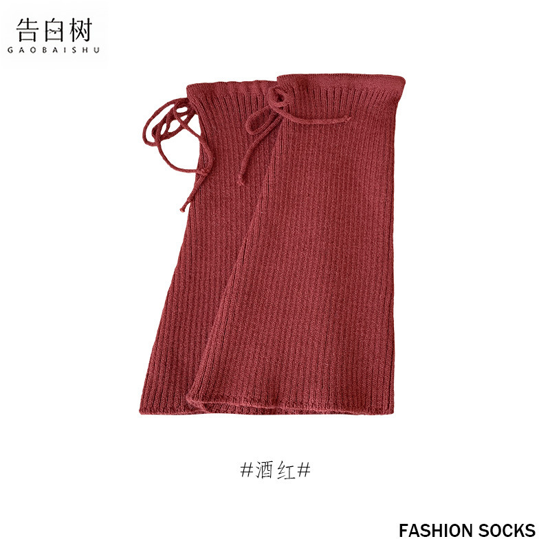 袜套女秋冬蝴蝶结绑带加厚保暖小腿套微喇阔腿针织纯色堆堆袜套|undefined