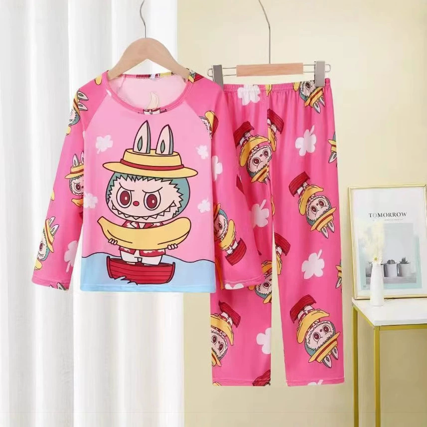 Детский пижамный комплект, теплые брюки с длинными рукавами, одежда для мальчиков и девочек, домашняя одежда с 3D-мультфильмами для учеников начальной школы для детей всех размеров.