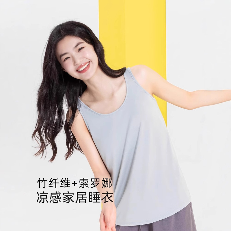 Bamboo Fiber Solona Vest Women's Camisole Summer Thin Ice Silk Pajamas Cool Short Sleeve Shorts Home Clothes suit