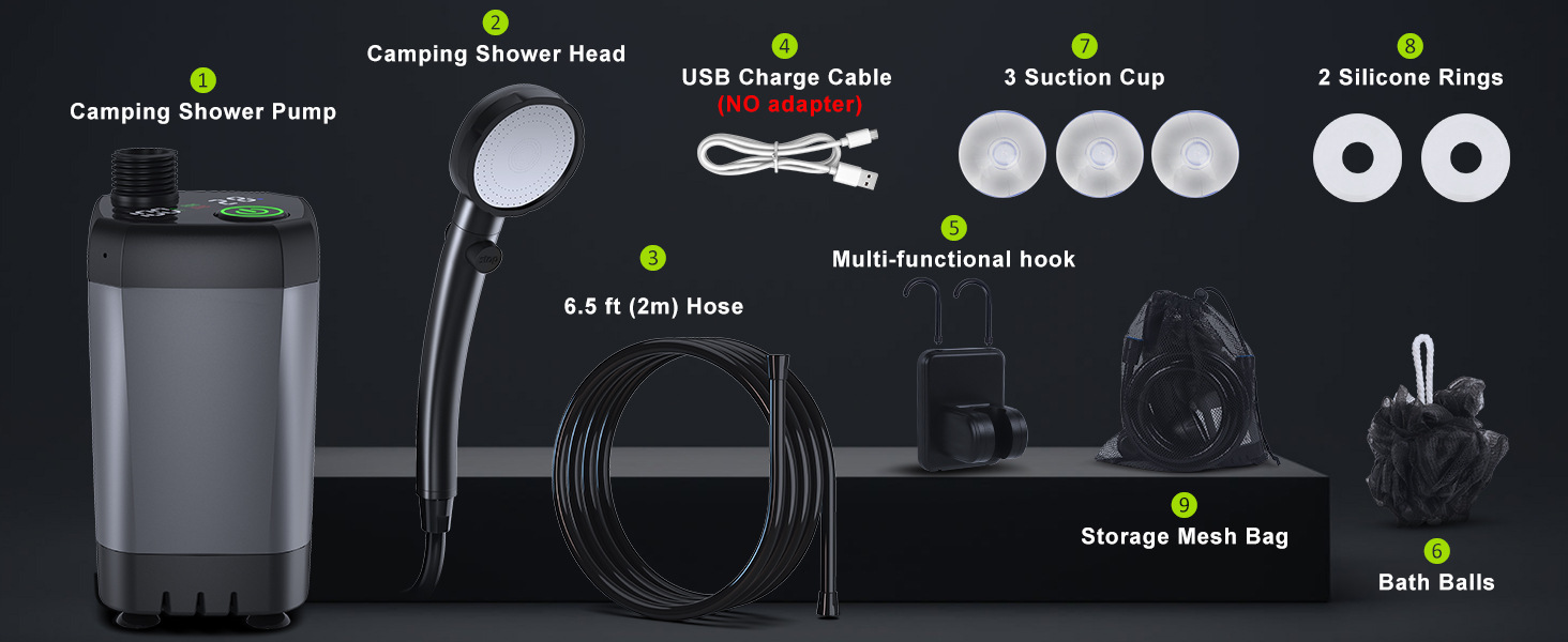 Tragbare Campingdusche mit 15-stufigem Filter, wiederaufladbarer 6000-mAh-Duschpumpe, 3+1-Strahl-Außendusche_voghion.com
