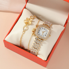 22 new women's watch set, fashionable and personalized square watch + Korean butterfly watch + small waist bracelet