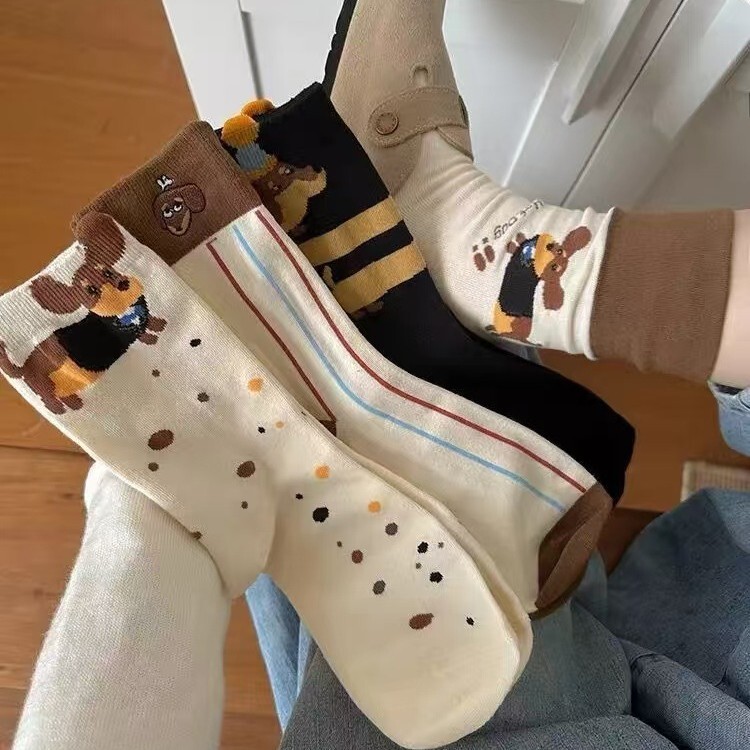 Dachshund Cartoon Socks for Women Korean Dongdaemun Foldableing Two-Wear Autumn and Winter Sweat-Absorbent Cotton Preppy Mid-Calf Socks Dachshund Cartoon Socks for Women Korean Dongdaemun Foldableing Two-Wear Autumn and Winter Sweat-Absorbent Cotton Preppy Mid-Calf Socks
