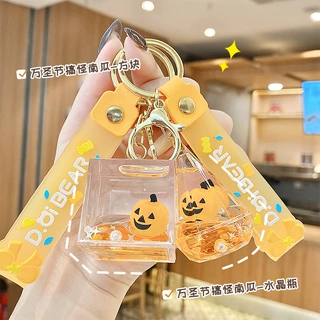 水晶钥匙链万圣节南瓜派对入油流沙漂浮公仔挂饰汽车书包包包批发