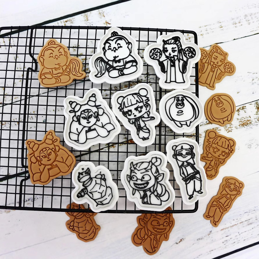 Molde de galletas de dibujos animados Nezha Shiji Niangniang Ao Bingshen Gongbao Herramienta para hornear galletas de arcilla