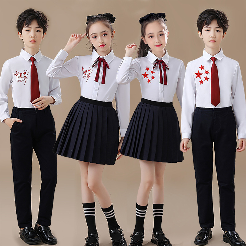 六一儿童合唱演出服中国红班服爱国歌咏比赛朗诵读服装舞蹈服女童