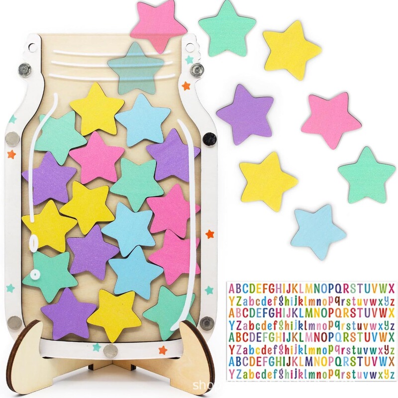 Personalized Star Reward Jar for Kids DIY with Colorful Letter Stickers Potty Training Magnetic Positive Behavior Personalized Star Reward Jar for Kids DIY with Colorful Letter Stickers Potty Training Magnetic Positive Behavior